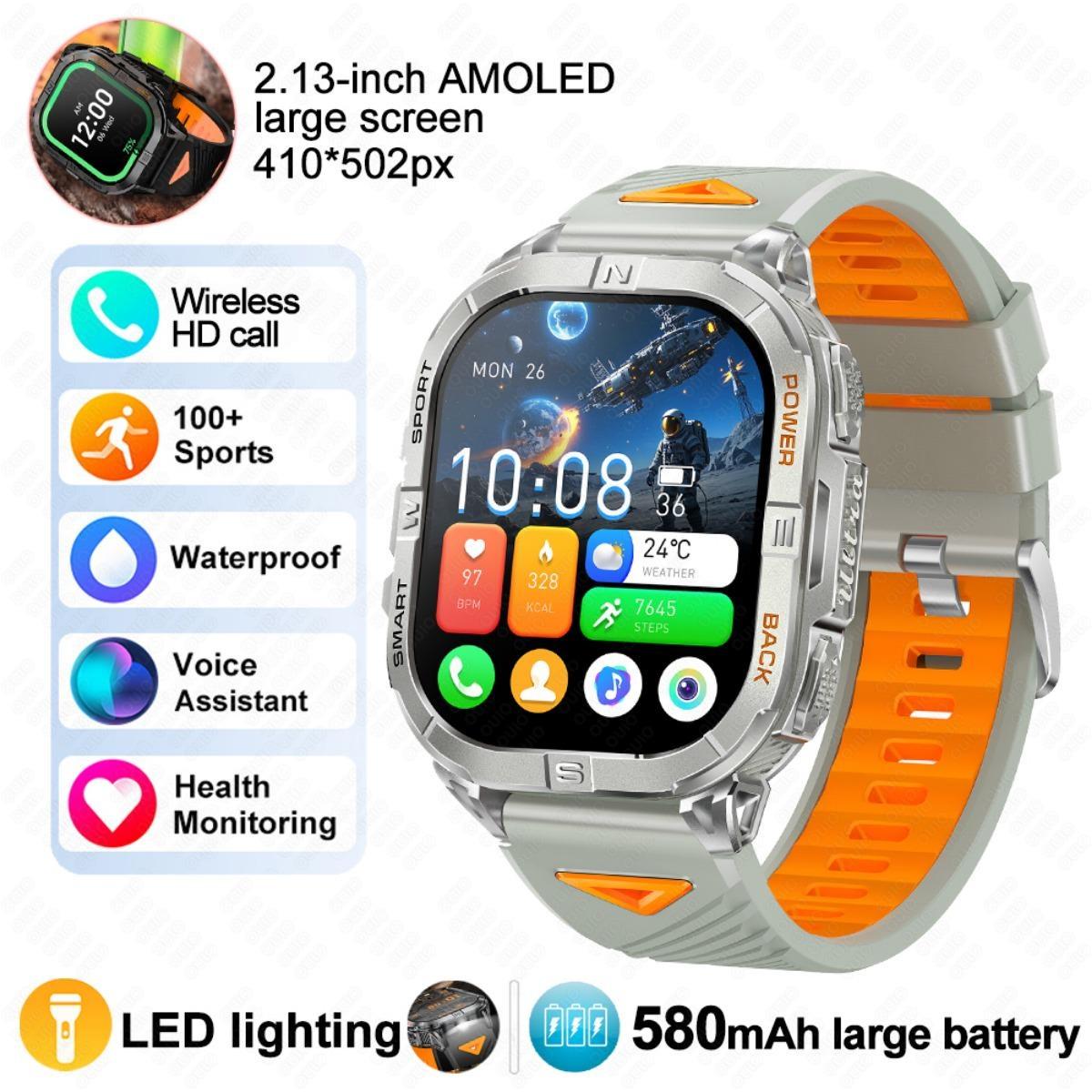 

New Smart Watch GPS Outdoor Barometric Compass LED Flashlight 580 MAH 3ATM Waterproof 100+ Sports Mode Health BT Call Smartwatch Orange Silicone