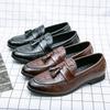 Men's Casual Leather Tassel Loafers, Size 48 - British Style Crocodile Pattern Slip-ons for Autumn