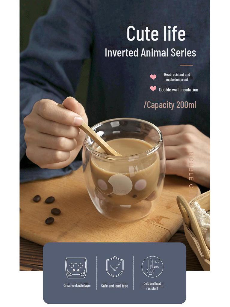 Mingshangde Transparent Double-Layer Insulated Glass Coffee Cup