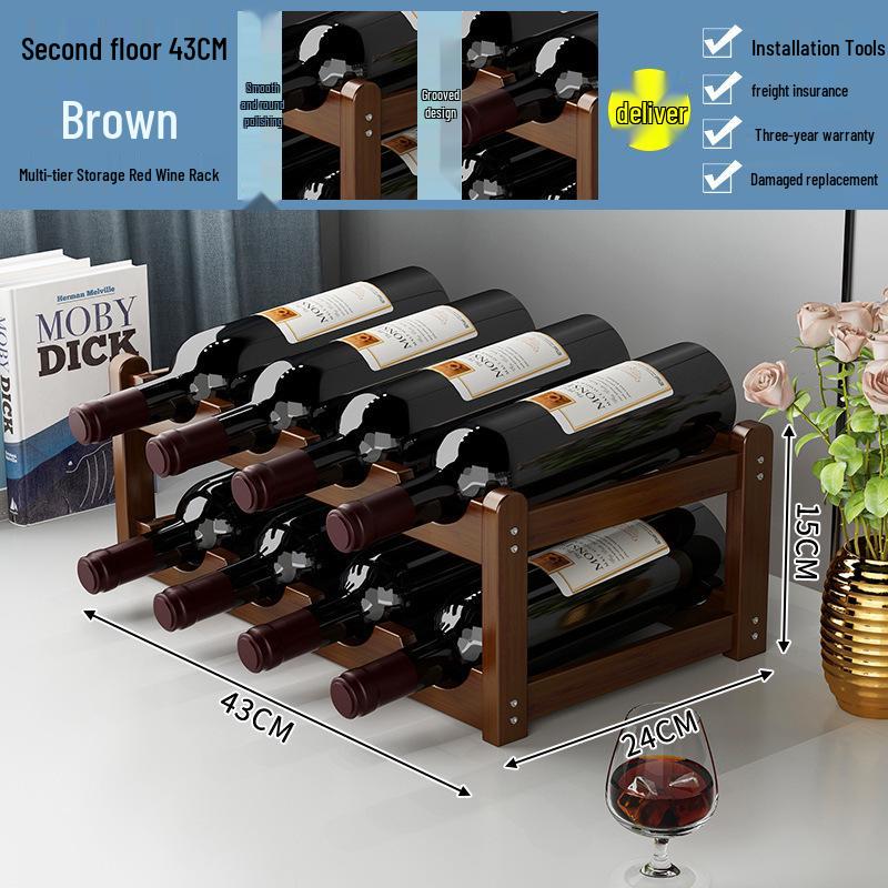 Simple Red Wine Rack Solid Wood Display Stand for Home or Bar Counter