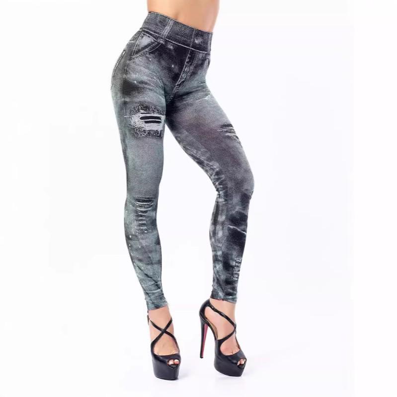 2025 Women's Super Elastic Imitation Denim Leggings - 8 Colors, Nine-Point Style