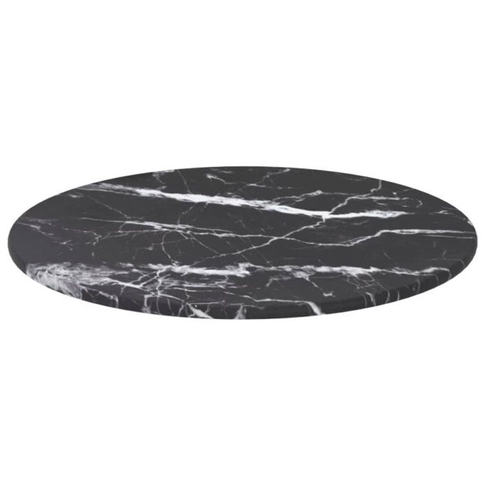 VidaXL Dessus de table Noir Ø30x0,8 cm Verre trempé avec design marbre