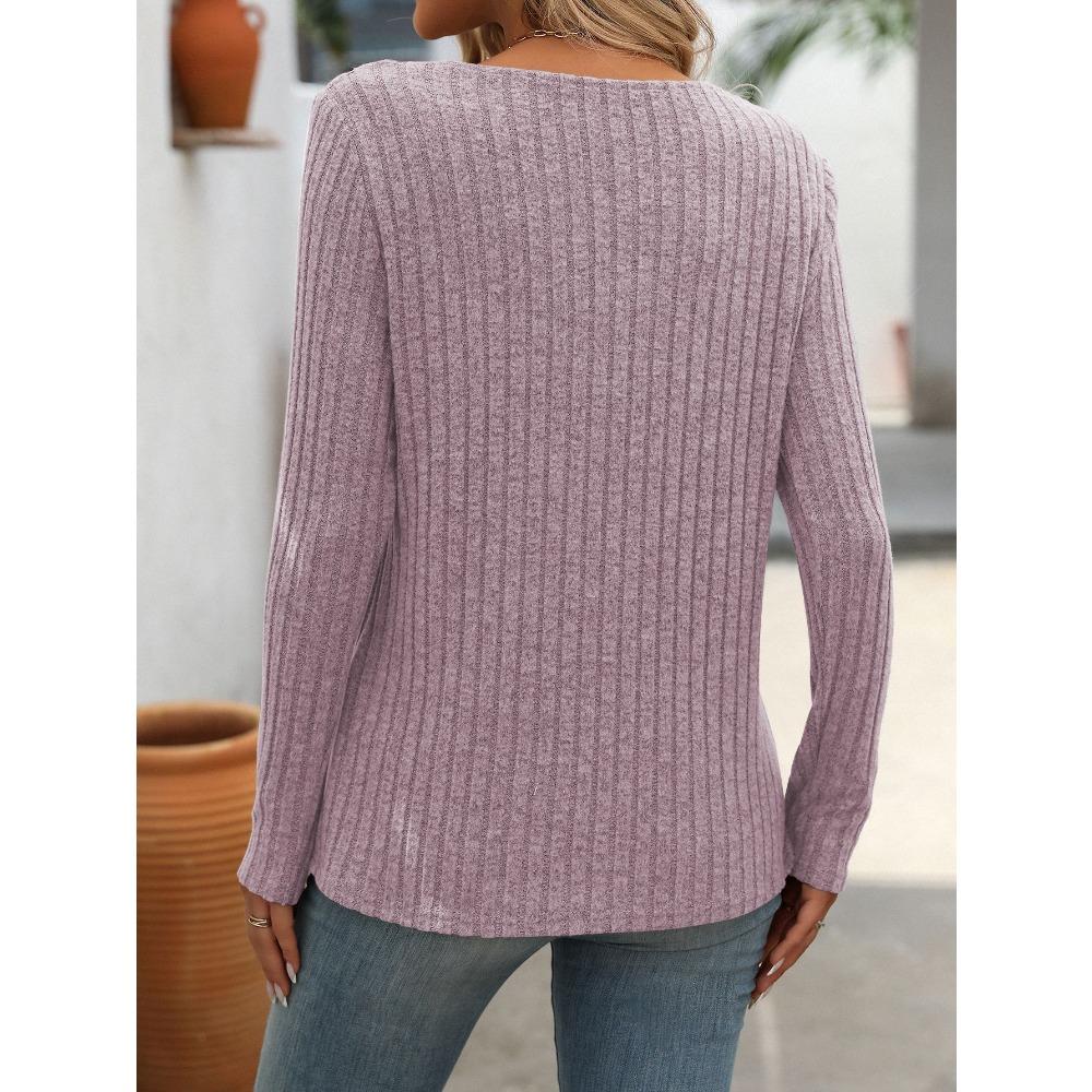 Autumn and Winter Loose Casual V-neck Button Up Top with Pit Stripe Women's T-shirts