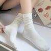 White boneless medium tube confinement socks summer thin loose solid color stacking socks spring and autumn boneless cotton socks children