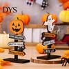 Tiered Tray Decor Wooden Halloween Sign Decoration, DIY Ghost Pumpkin Bat Tabletop Ornament with Indoor Festive Spooky Slogans, Rustic for Home Party