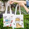 DIY Coloring Canvas Bag Cute Animal Plant Space Designs Kids Tote Reusable Shopping Tote for Children School Outing Picnic