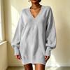 Women's Loose Fit Midi Sweater Dress with Sleeves and Collared Neckline