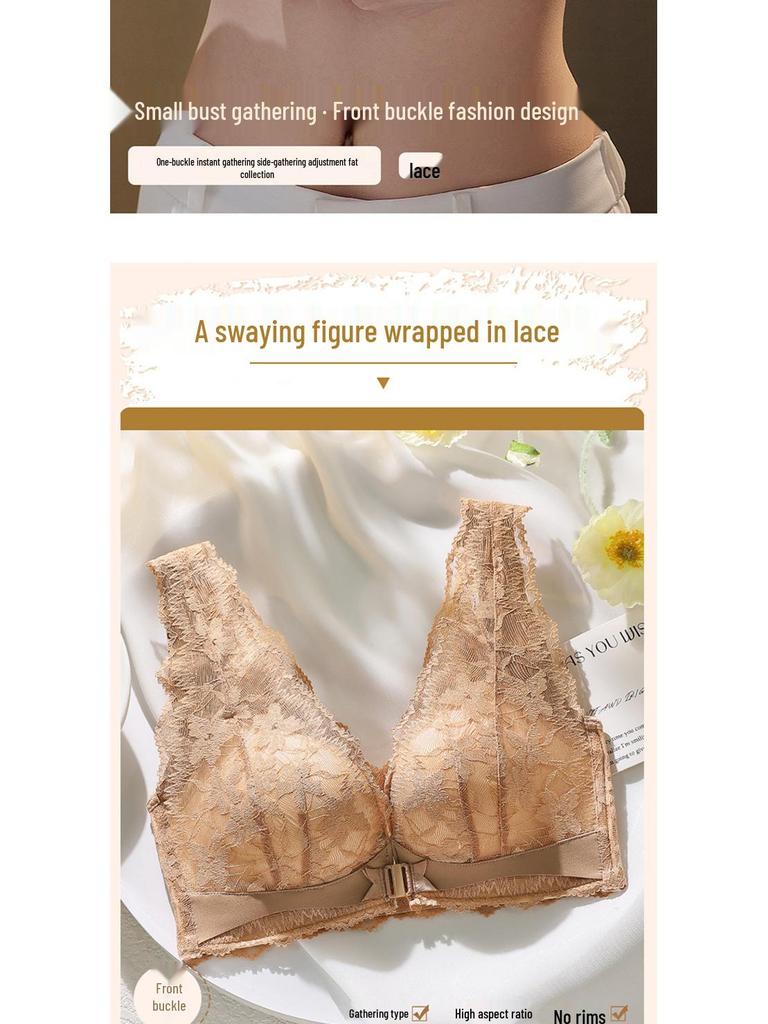Damen Bügelloser Push-Up-BH mit Frontverschluss - Anti-Hänge-Effekt, Dünner Stil, Seitenstütze und Schönes Rückendesign