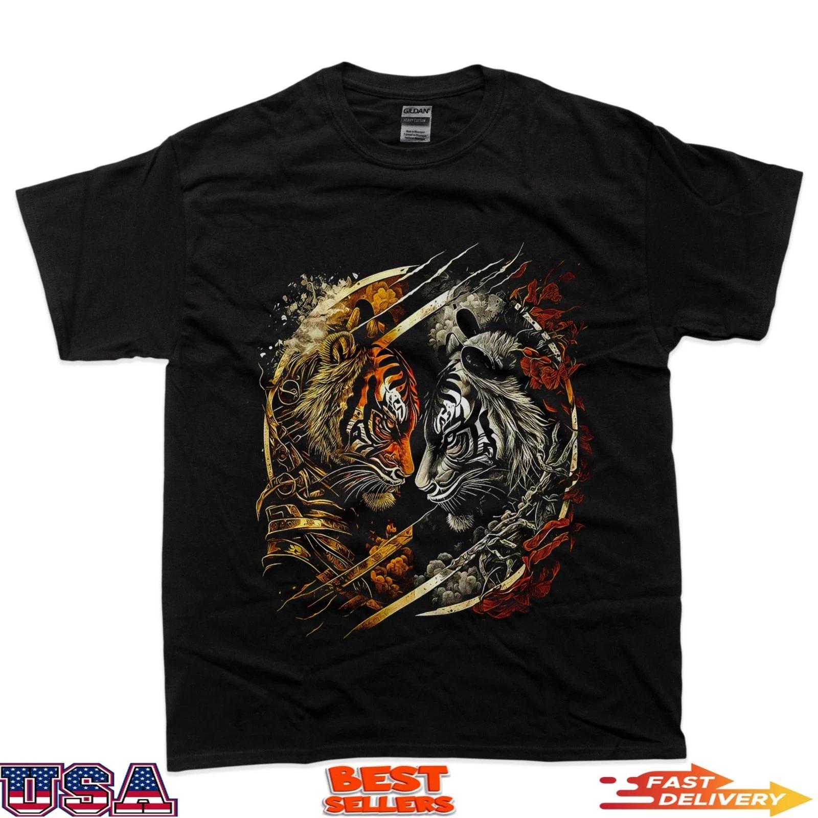 Yin Yang Tiger Asian Graphic Streetwear T-Shirt 4XL