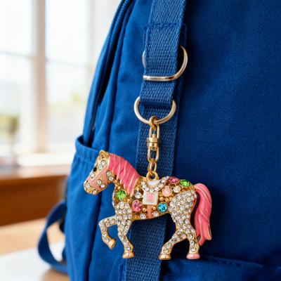 Yousheng Keychain Pendant Sparkling Rhinestones Cartoon Horse Shape Key Chain Bag Wallet Phone Car Decoration