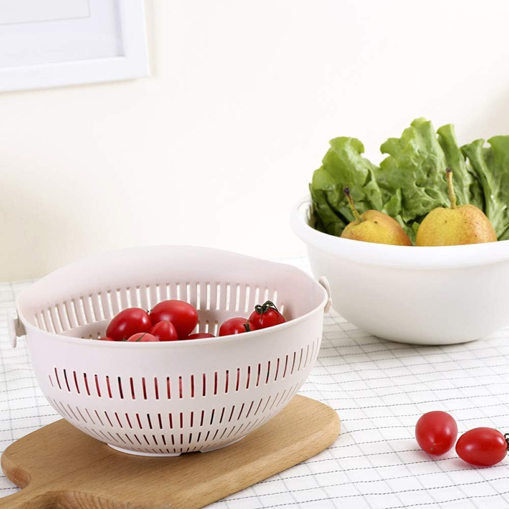 Double Layer Swivel Drainer 2 in 1 Bowl Strainer Combo - Kitchen Colander Fruit Wash Strainer for Cleaning Veggies, Noodles (White)