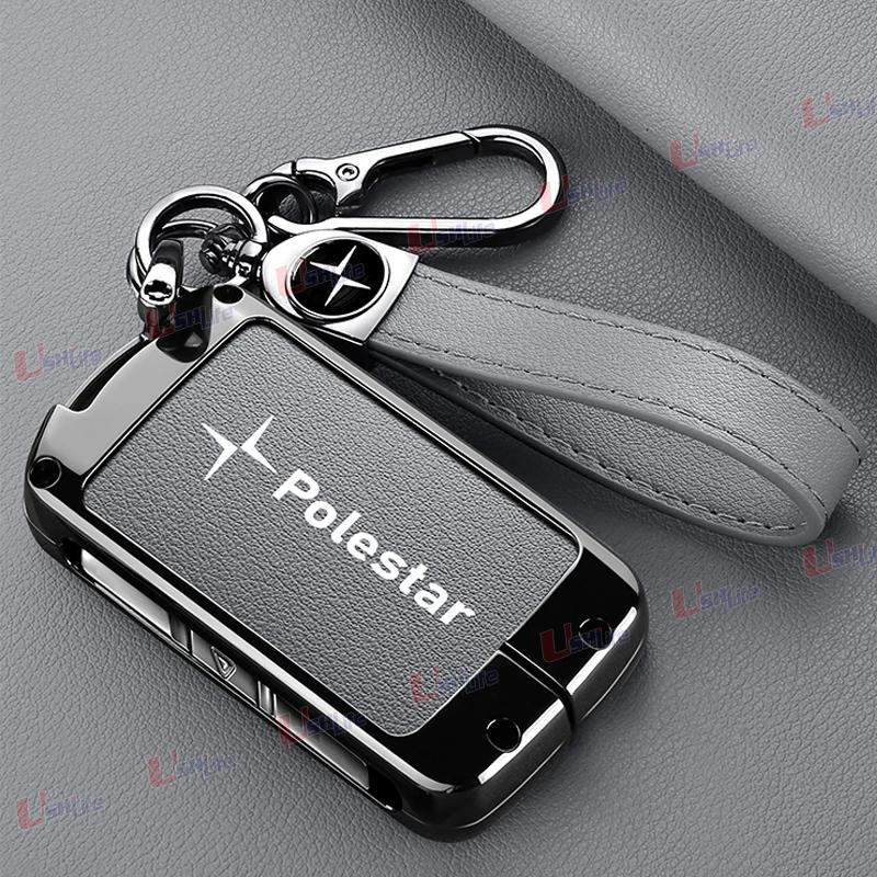 For Volvo Polestar 1 2 Polestar 3 Polestar 4 2024 2025 Leather Car Key Case Cover Shell Protector Keychain Fob Bag Accessories
