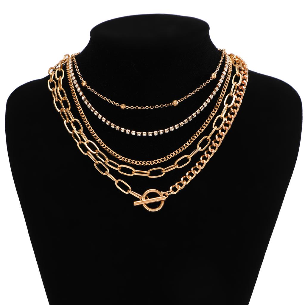 Salircon Boheemse Meervoudige Metalen Ketting Sleutelbeen Ketting Trend Exquise Strass Choker Klassieke Casual Sieraden voor Vrouwen