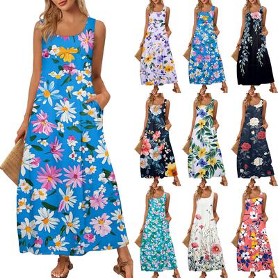 Women's Casual Long-length Sundress Summer Beach Dress Round Neck Sleeveless Loose Sundress