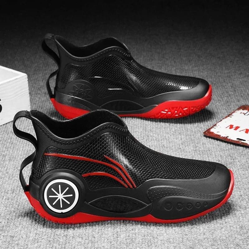 Fashion High Quality Men's Rain Boots Fashionable Trendy All-match Rain Boot Anti-slip Outdoor Work Boot for Men Anti-slip Fishing Shoe