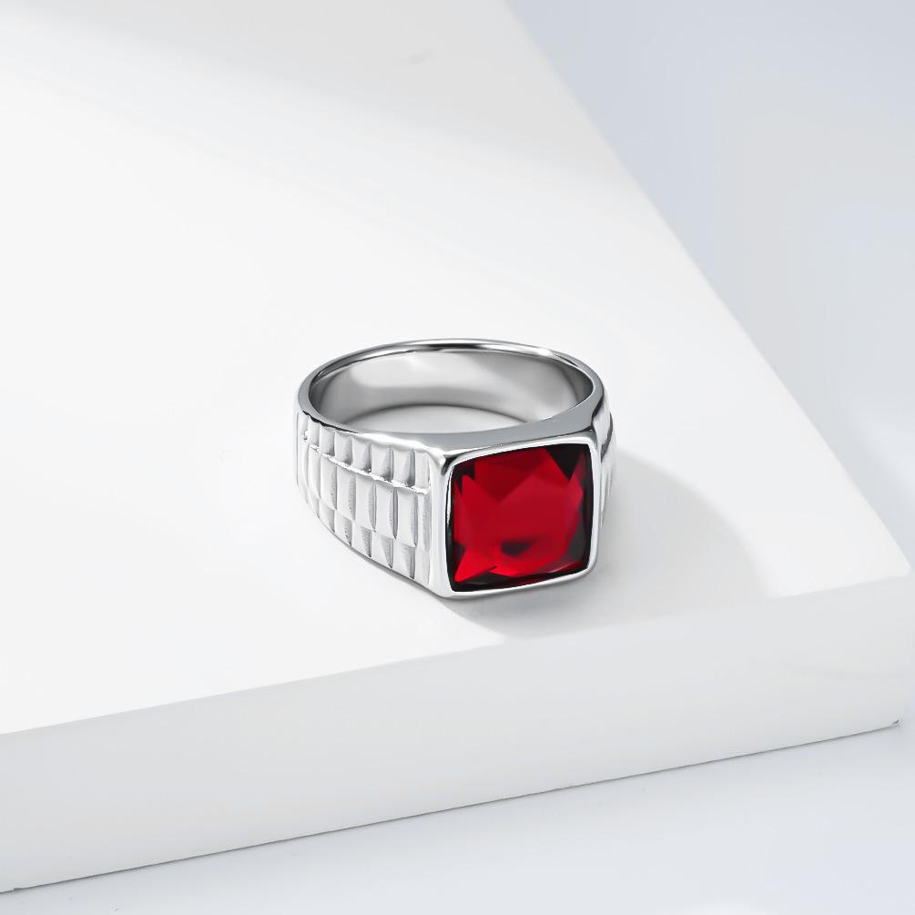 European and American Trendy Jewelry Men's Ring Inlaid with Red and Black Square Diamond Ring