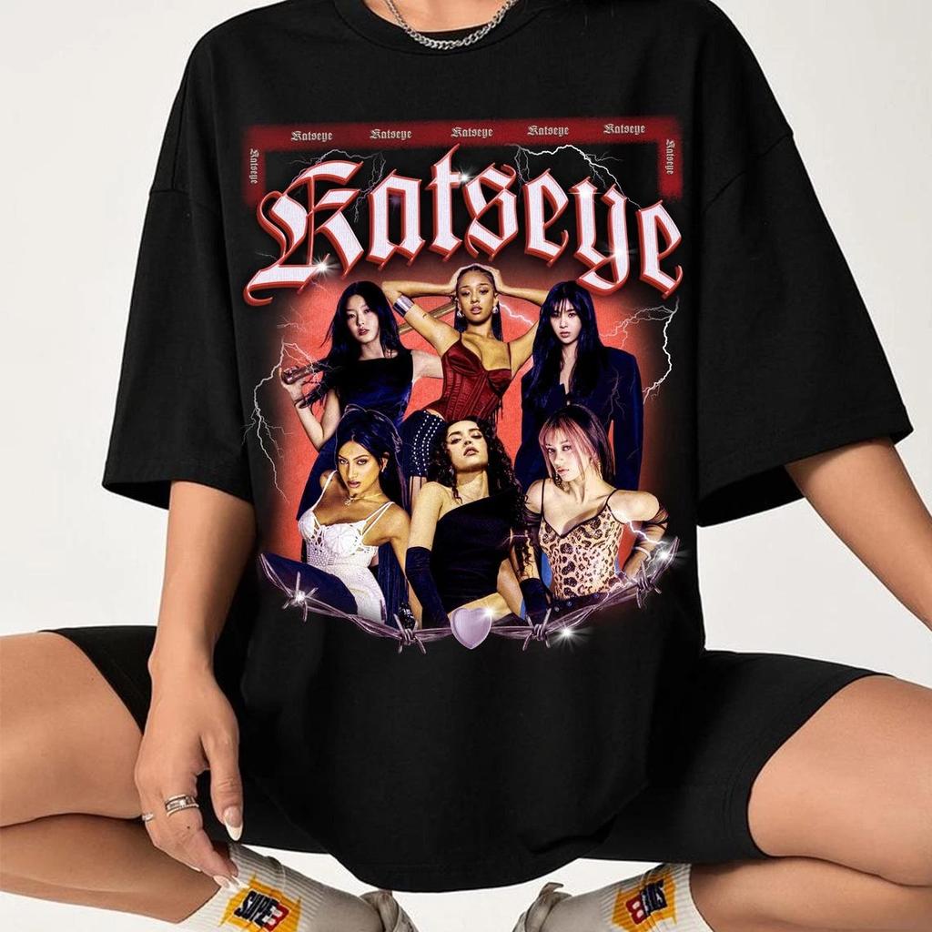 Retro Katseye Beautiful Chaos T-shirts Kpop Tee Woman and Man Oversized Tee Graphic Short Sleeve T-Shirt Unisex Men Women Summer