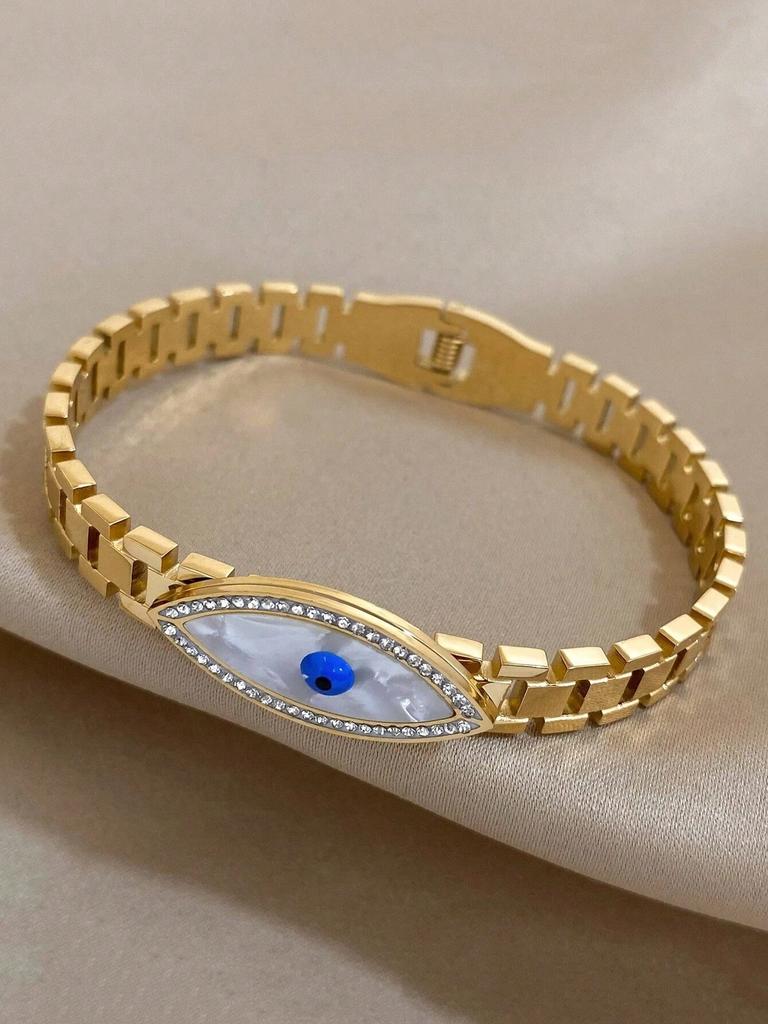 1pc Eye Stainless Steel Bracelet For Women Girls Stylish Turkish Eyes Bracelet Rhinestone Cuff Bangles Jewelry
