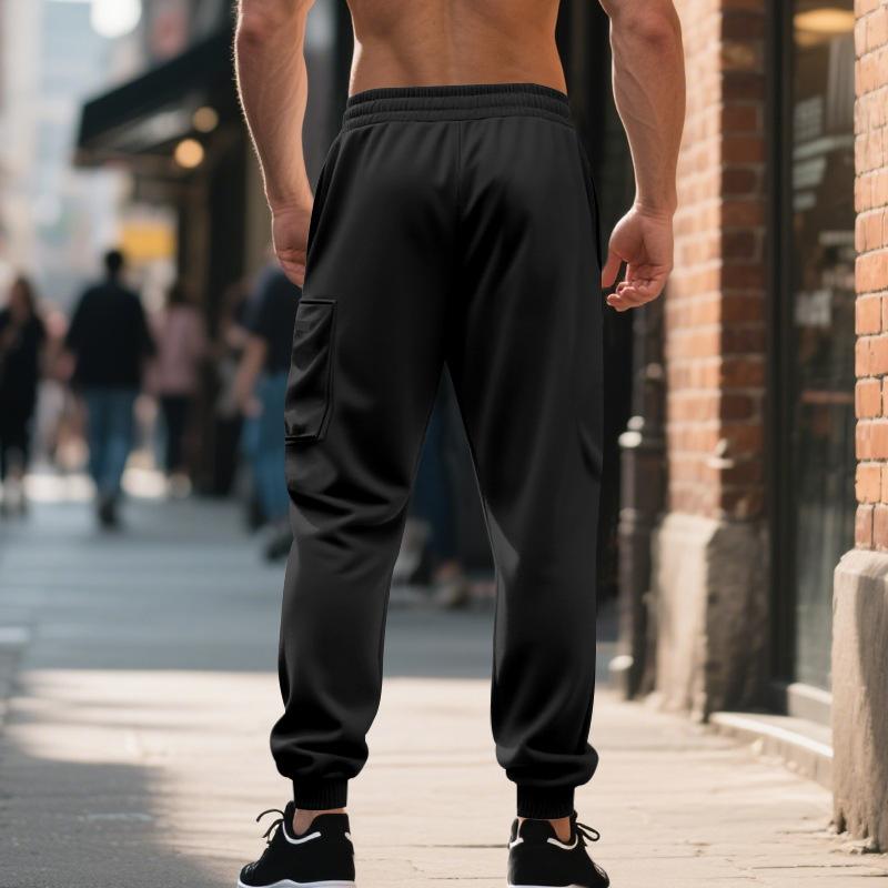 Men Cargo Jogger Sweatpants, Elastic Drawstring Waist Zippered Thigh Cargo Pocket Side Hand Pockets Ribbed Ankle Cuffs Soft Casual Athletic Trousers