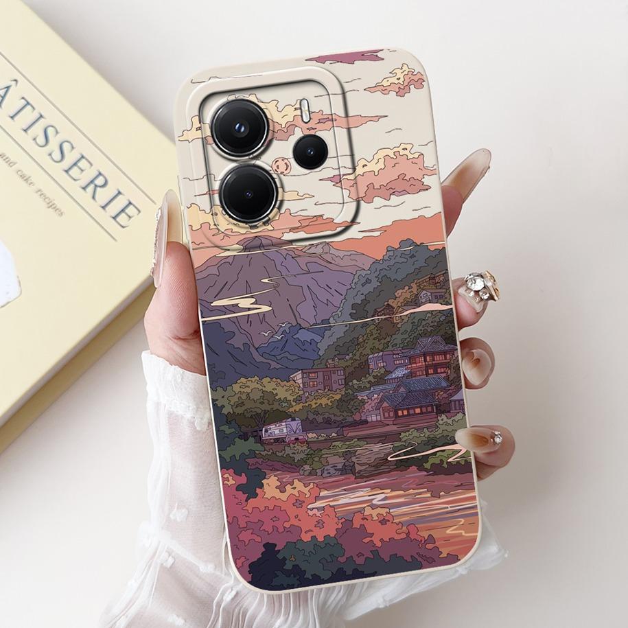 For Xiaomi Redmi Note 14 4G European Case Beautiful Sunset Bamboo Girls Soft Silicone Protective Cover on Redmi Note14 EU Bumper
