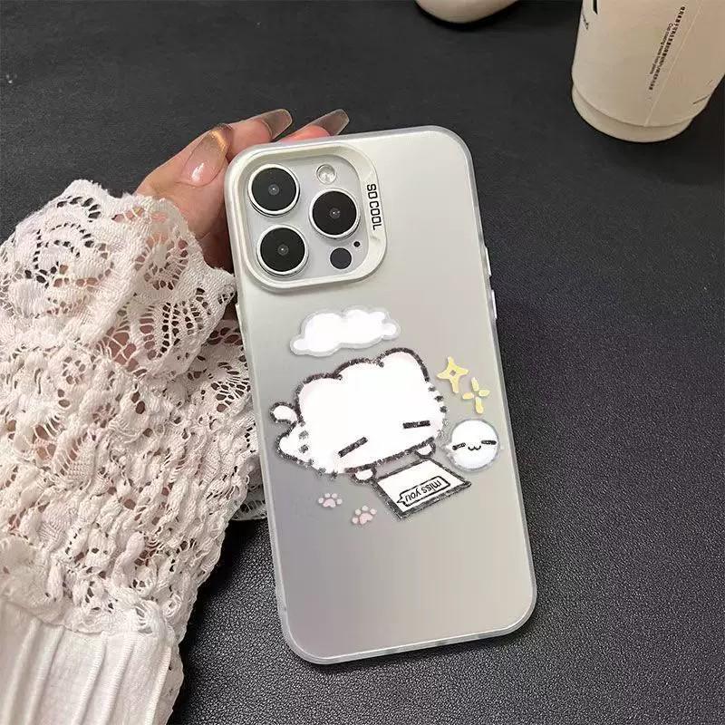 Cartoon Cat Silver Apple Phone Case, Matte, Anti-Fingerprint, Non-Yellowing, Soft Edges, Hard Shell