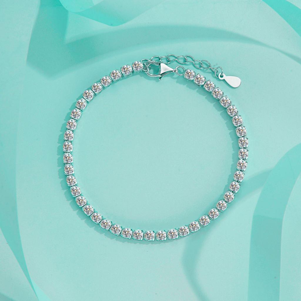 2/3mm D Color Moissanite Tennis Bracelet 925 Silver Plated White Gold Bracelet for Women Man Sparkling Party Jewelry