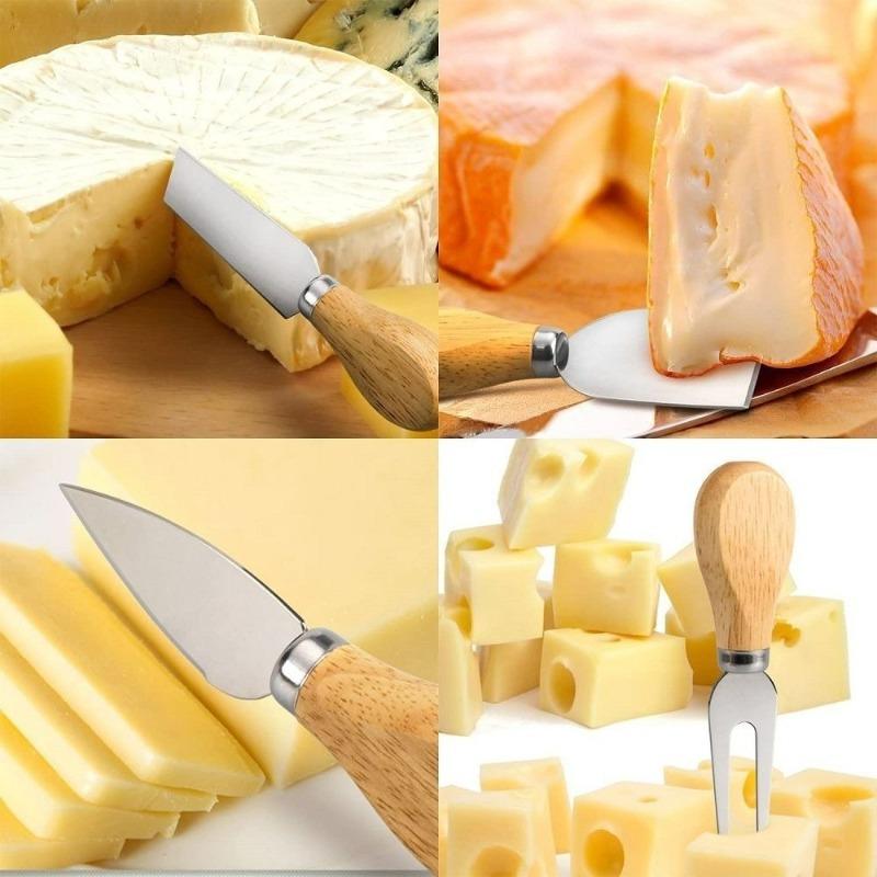 1~6 Stück Käsemesser Set Edelstahl Käseschneider Hobel Holzgriff Butter Brot Gabel Messer Kochen Küchenhelfer