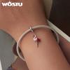 WOSTU Solid 925 Sterling Silver Flamingo Pendant Red Bird Charm Fit DIY Bracelet Necklace Summer Beach Jewelry Series