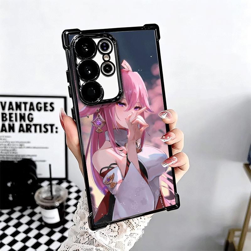 Genshin Impact Yae Miko Plating Phone Case For Samsung Galaxy S24 S25 FE S26 Edge S23 Ultra S22 S21 Plus S20 Anti-Fall Airabag C