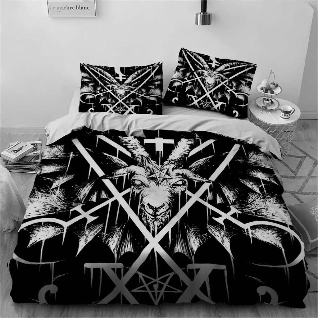 3D Print Satanic Satan Devil Bedding Set Double Twin King Duvet Cover Comforter Pillowcase Boys Girls Adults Bedroom