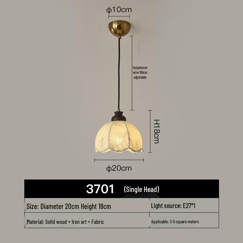 Retro American Wabi-Sabi Chandelier: French Vintage Wood & Fabric Lighting for Bar, Bedroom, or Closet