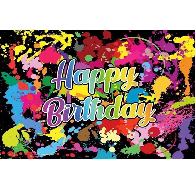 Splashing Graffiti Glow Wall Backdrop  HipHop Theme Happy Birthday Party Photography Background BannerTapestry