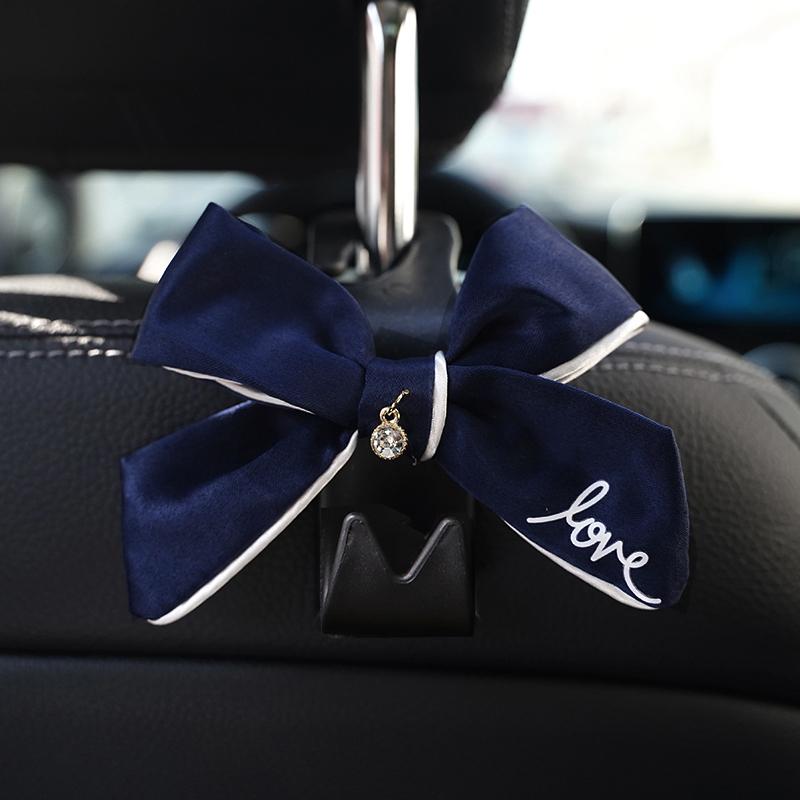 Cute Diamond Bowknot Car Seat Back Storage Hooks Vehicle Headrest Organizer Hanger for Groceries Bag Car Interior Accessories