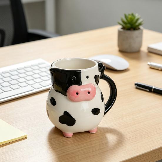 Tazze da Caffè da Ufficio con Manico, Tazza in Ceramica Mucca 3D, Capacità 580ml, Tazze Mattutine Carine, Tazza Animale, Decorazione da Scrivania Originale per Casa E