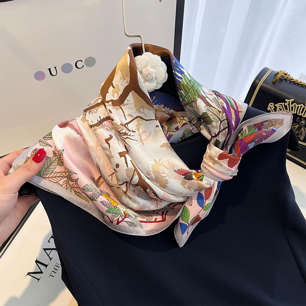 100% Natural Silk Scarf Women Hairband Foulard Square Female Fashion Print Hair Neckerchief Shawl Wraps Hijab Bandana Scarves