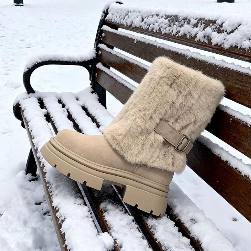 Snow boots women's winter new medium boots popular snow cotton thick-soled piled thickened cotton shoes