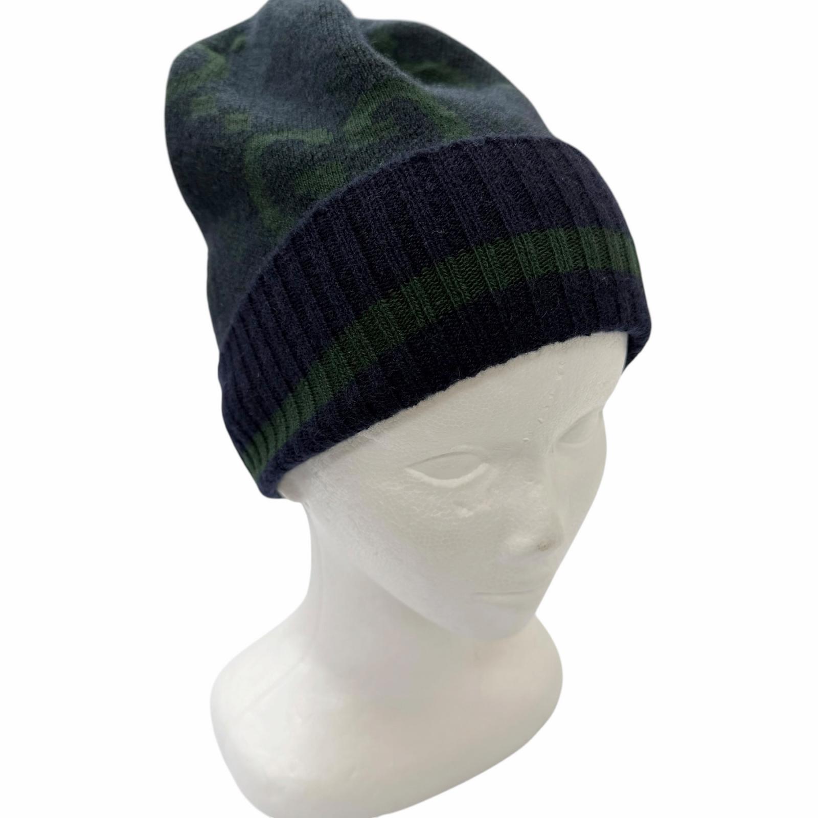 Pristine GUCCI Knit cap Jumbo GG Navy cashmere mens 676827 Used