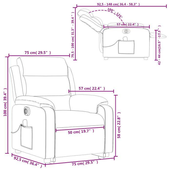 VidaXL Fauteuil Inclinable de Massage Électrique, Chaise de Relaxation avec Dossier et Repose-pied Réglables, Siège de 3205126