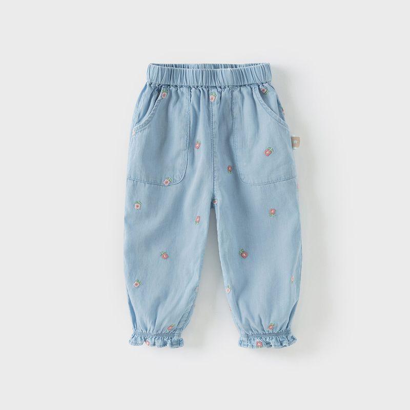 David Bella Children s Jeans for Girls, New Spring Cropped Pants, Summer Lyocell Long Pants for Baby Girls Denim Blue [Ready Stock] 130