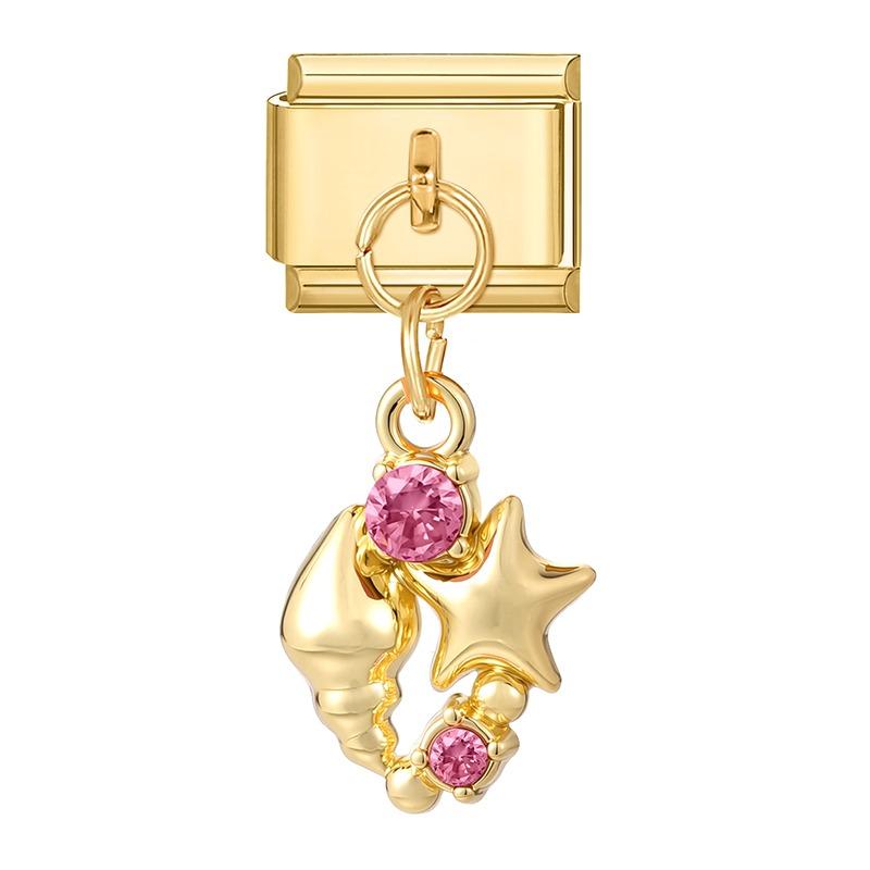 New Y2K Gold Color Butterfly Moon Bow Shell Star Pearl Pendant Italian Charm Link Fit 9mm Stainless Steel Bracelet DIY Making