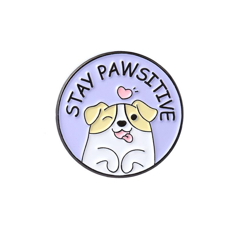 Derpy Kitten Cartoon Brooch - Cute Round Metal Cat Badge