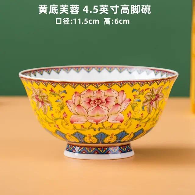 New Chinese Style Ceramic Bowl Enamel Colored Rice Bowl Kitchen Dish Set Bone Porcelain Household Bowl salad bowl set