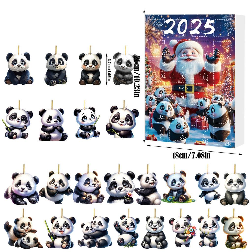 Christmas Panda Themed Advent Calendar Gift Set With 24 Acrylic Pieces For Celebrations