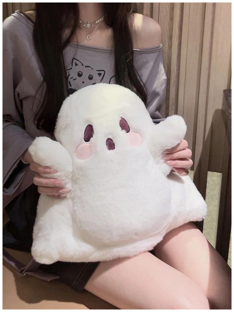 Halloween Ghost Plush Cartoon Backpack - Cute Double/Single Shoulder Bag for Girls