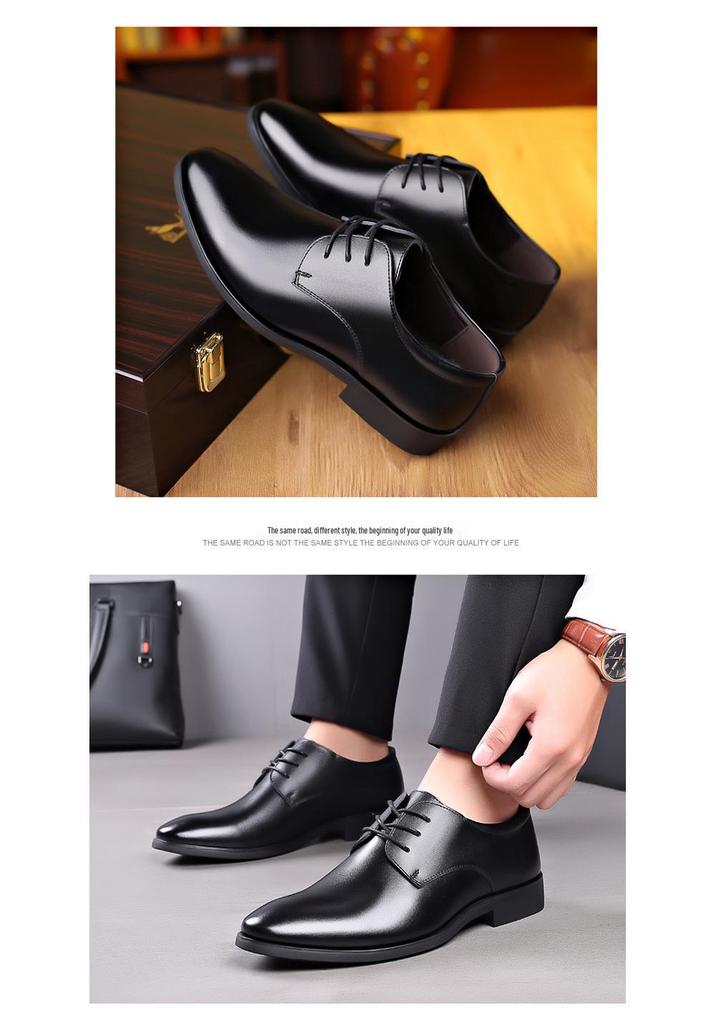 Men's Large Leather Lace-up Formal Shoes - Korean Style Black Work Shoes