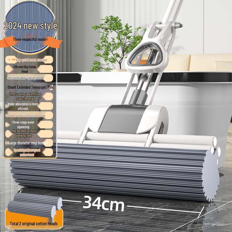 Large PVA Sponge Roller Mop - Hand-Free Squeeze, Absorbent & Lightweight