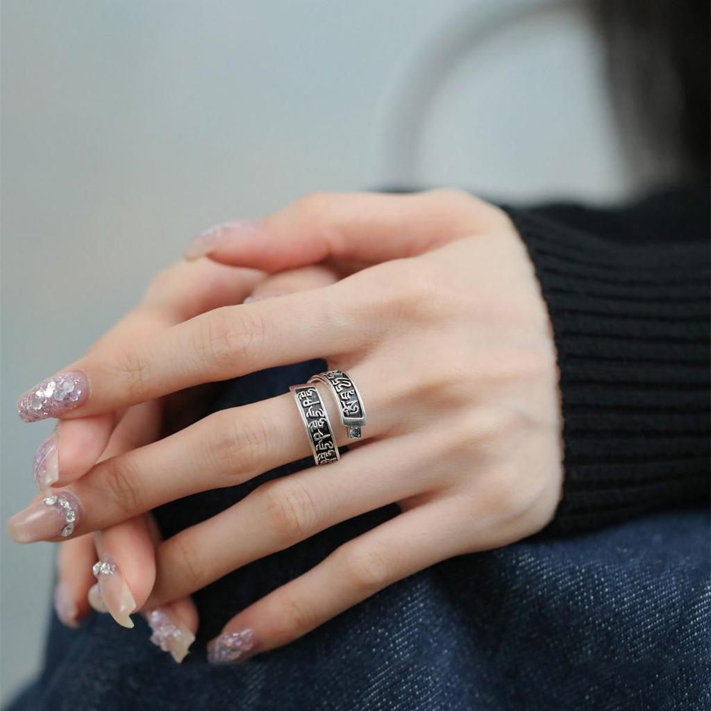 Women's Retro S925 Sterling Silver Buddha Ring, Heavy Craftsmanship, Aged Finish, High-End, Adjustable, Hand Jewelry