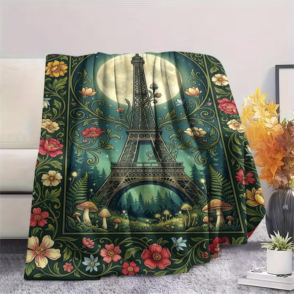 Paris Eiffel Tower Print Flannel Blanket, High quality Comfortable for All Seasons, Home Decor, Warmth and Comfort, Perfect for Christmas Gifts90