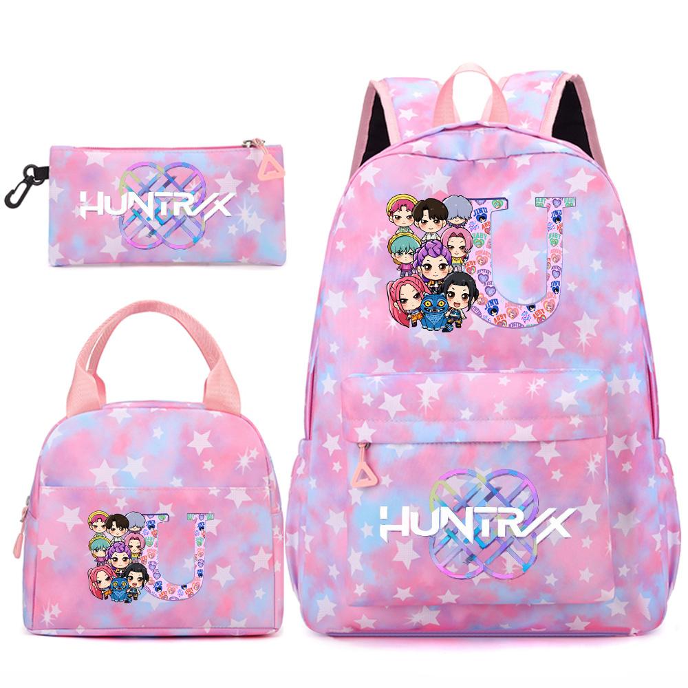 3Pcs/set 26 English Letter Kpop Printed Backpack Handbag Pencil Case for Teenger Student Girl Boy Schoolbag Kid Bookbag Large Capacity Travel Bag Gift