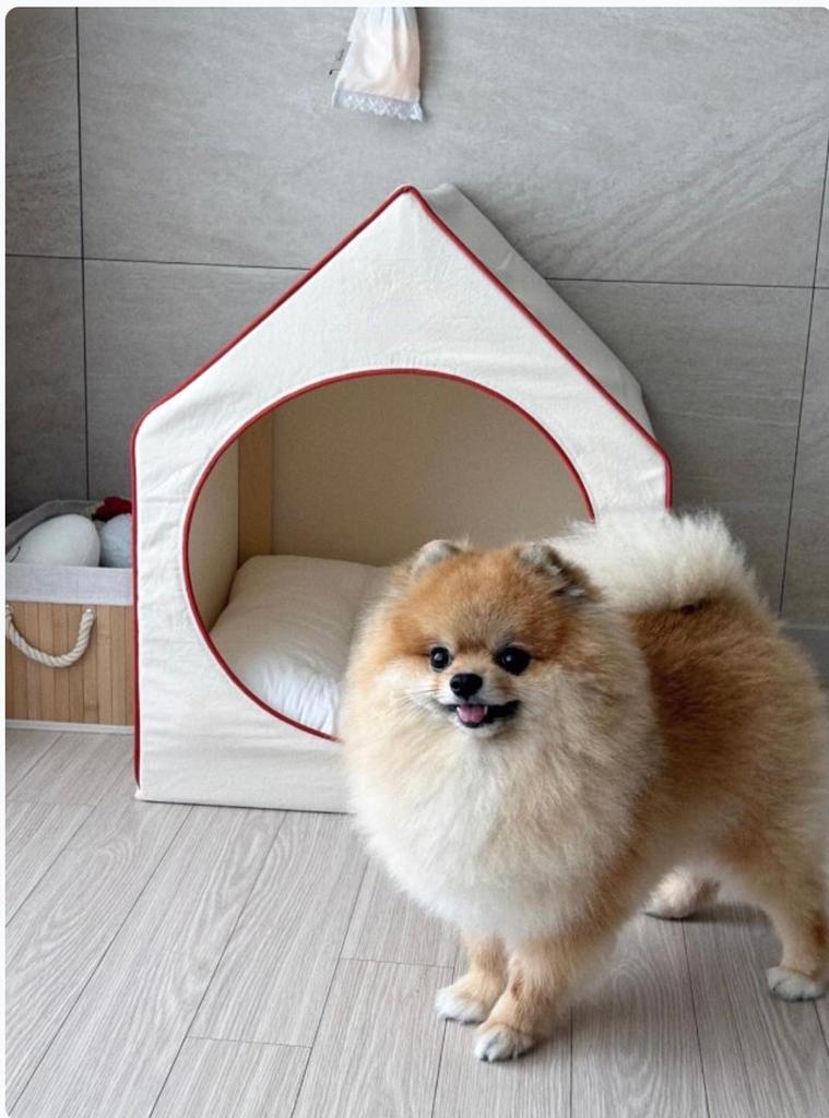 Korean Style House Shaped Pet Bed, Detachable Washable Closed Dog Cat Tent House for Small Medium Pets